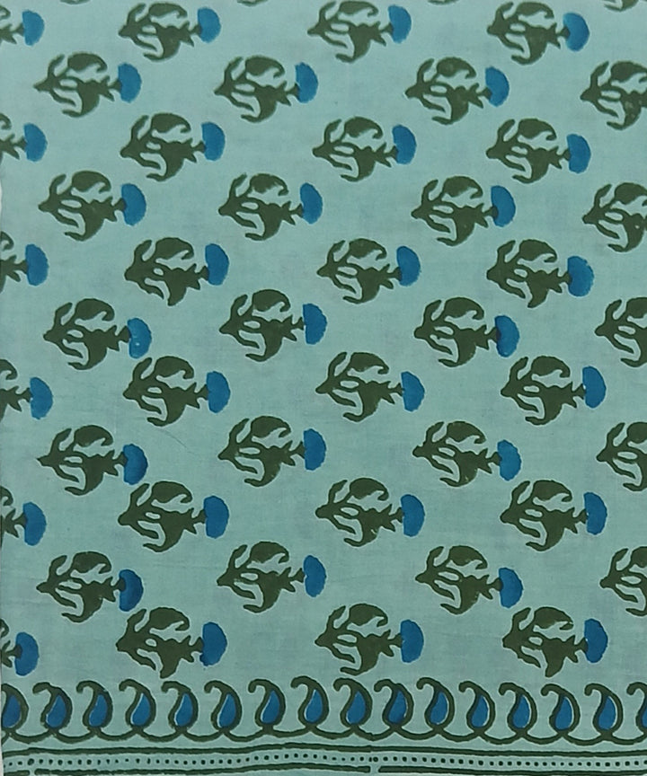 Teal green black hand printed cotton block print dress material