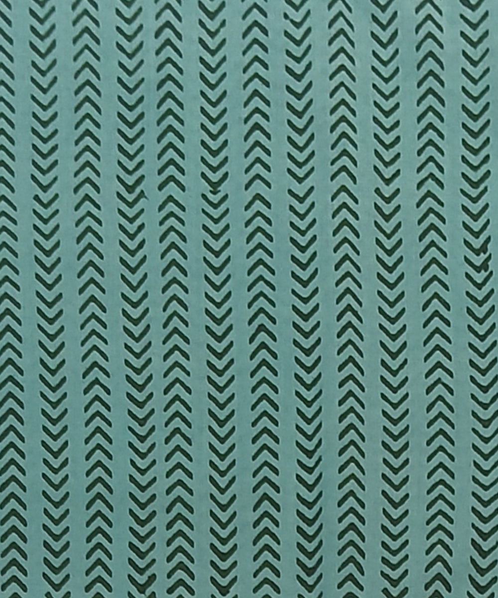 Teal green black hand printed cotton block print dress material