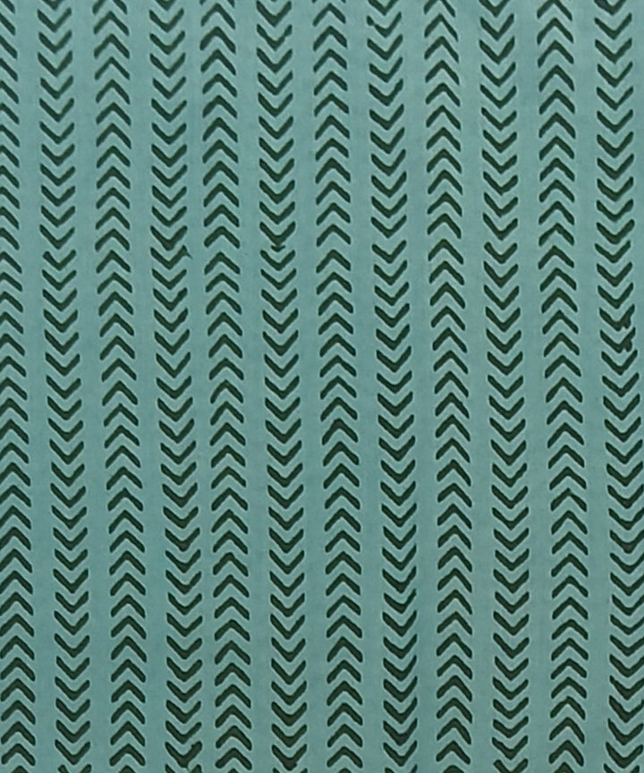 Teal green black hand printed cotton block print dress material