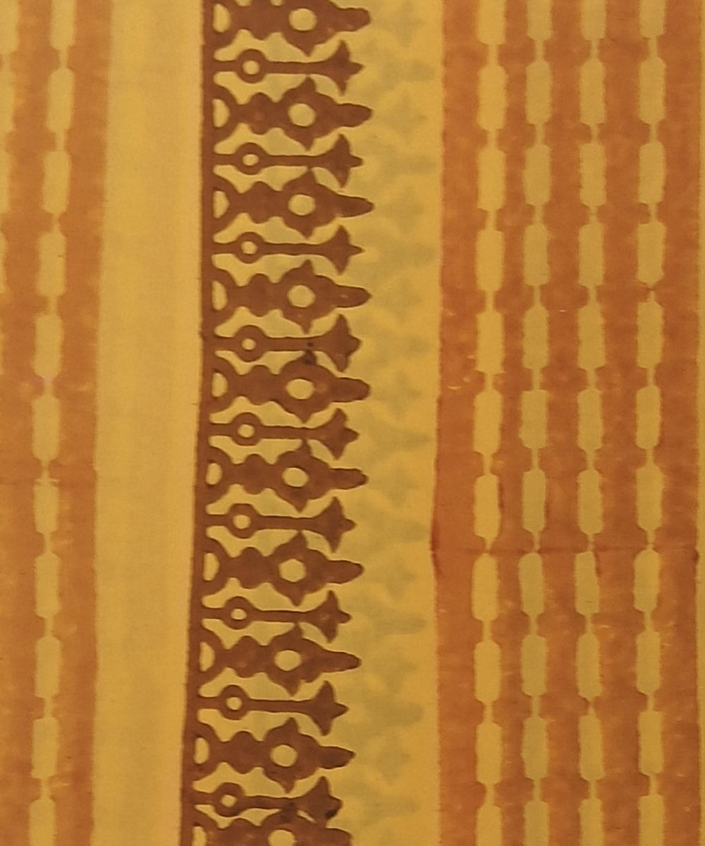 Yellow brown hand printed cotton block print dress material