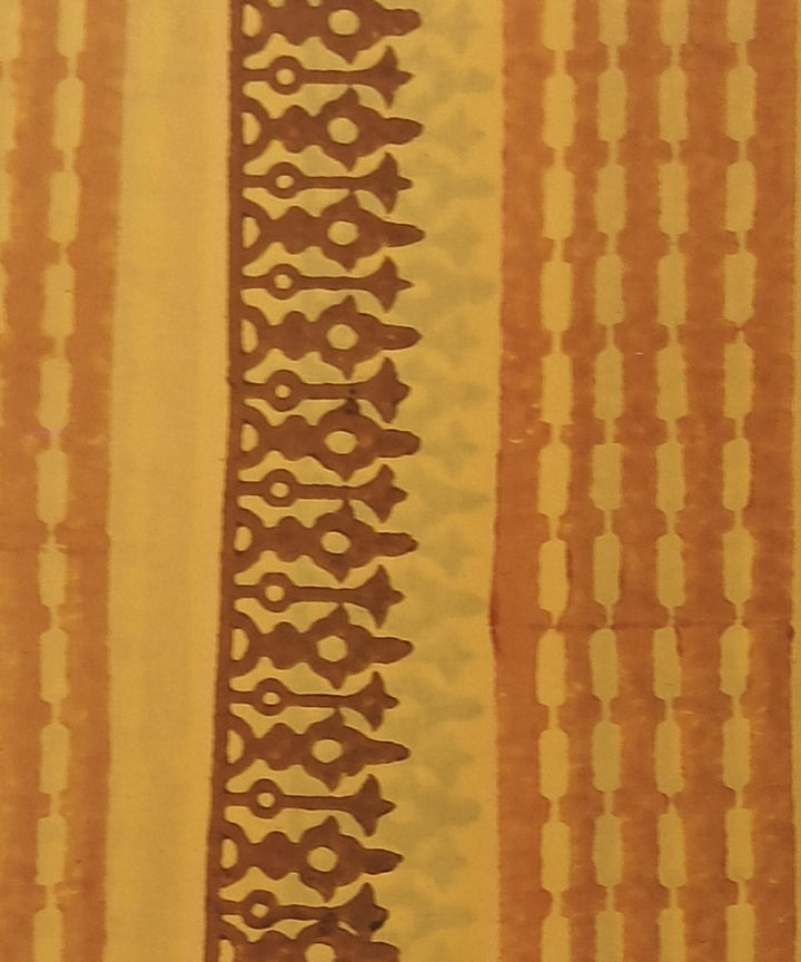 Yellow brown hand printed cotton block print dress material