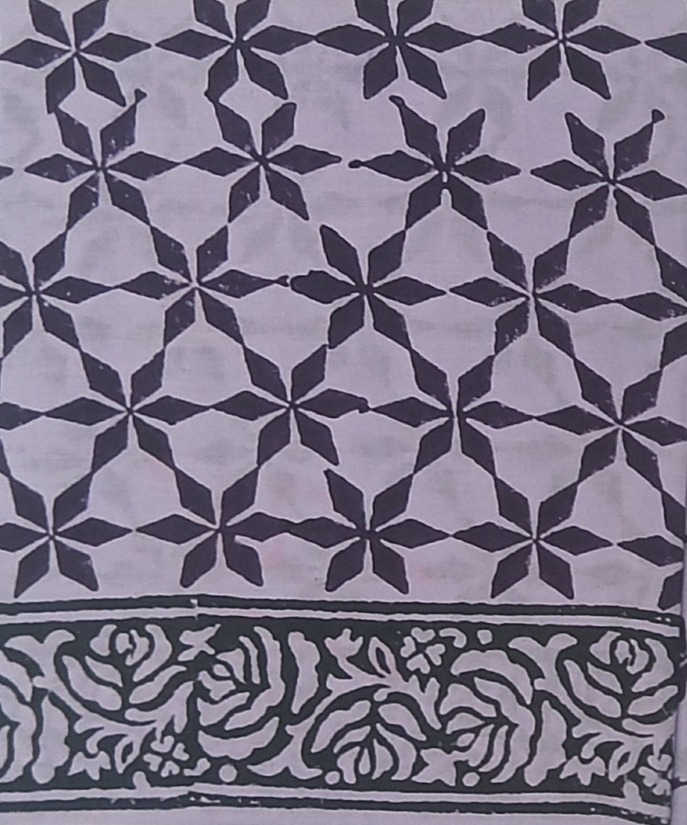 Purple black hand printed cotton block print dress material