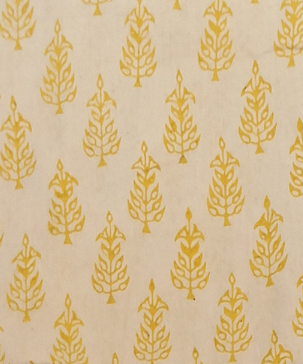Cream yellow hand block printed cotton dress material
