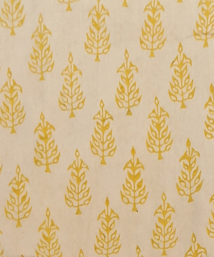 Cream yellow hand block printed cotton dress material