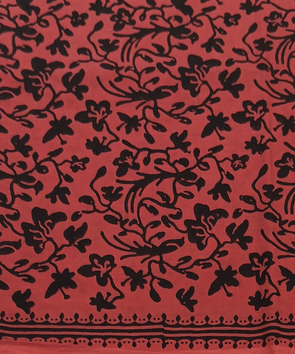 Red black hand printed cotton block print dress material