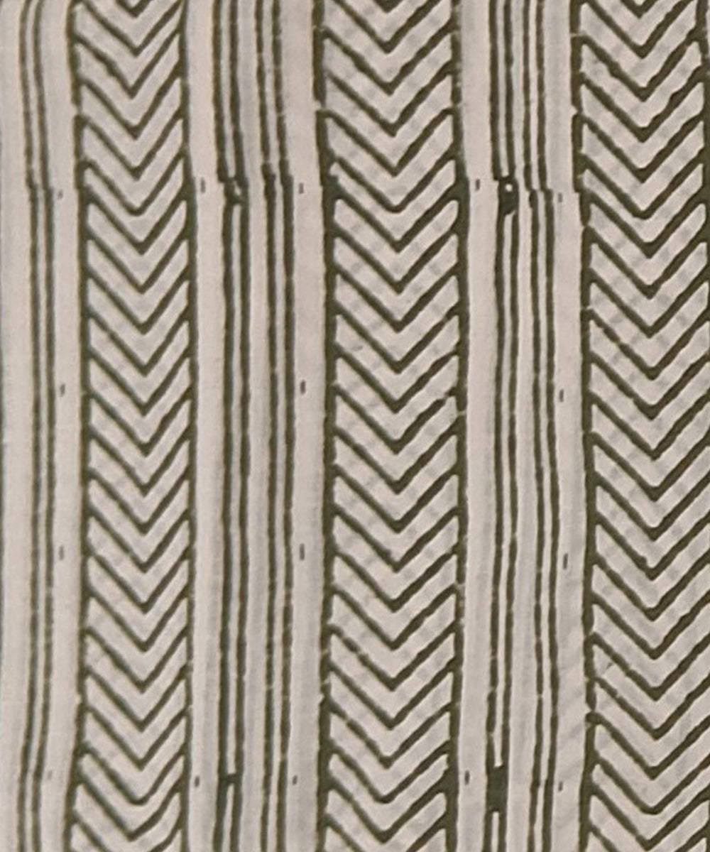 Cream grey hand printed cotton block print dress material