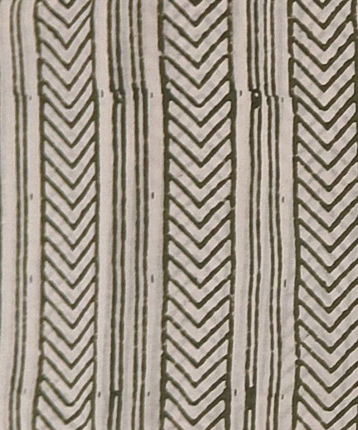 Cream grey hand printed cotton block print dress material