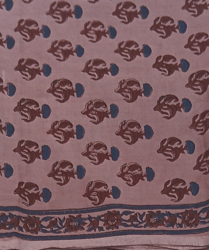 Brown maroon hand printed cotton block print dress material