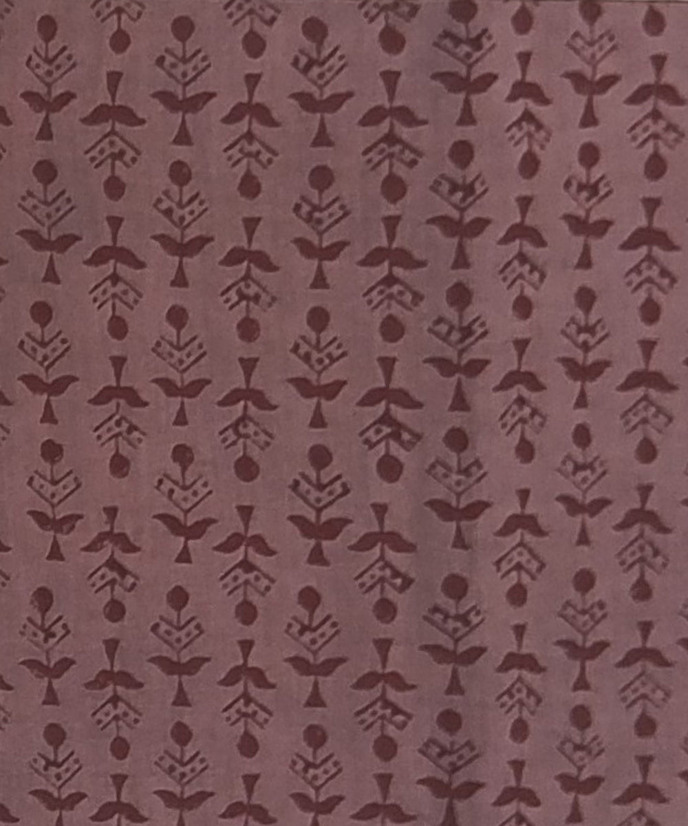 Brown maroon hand printed cotton block print dress material