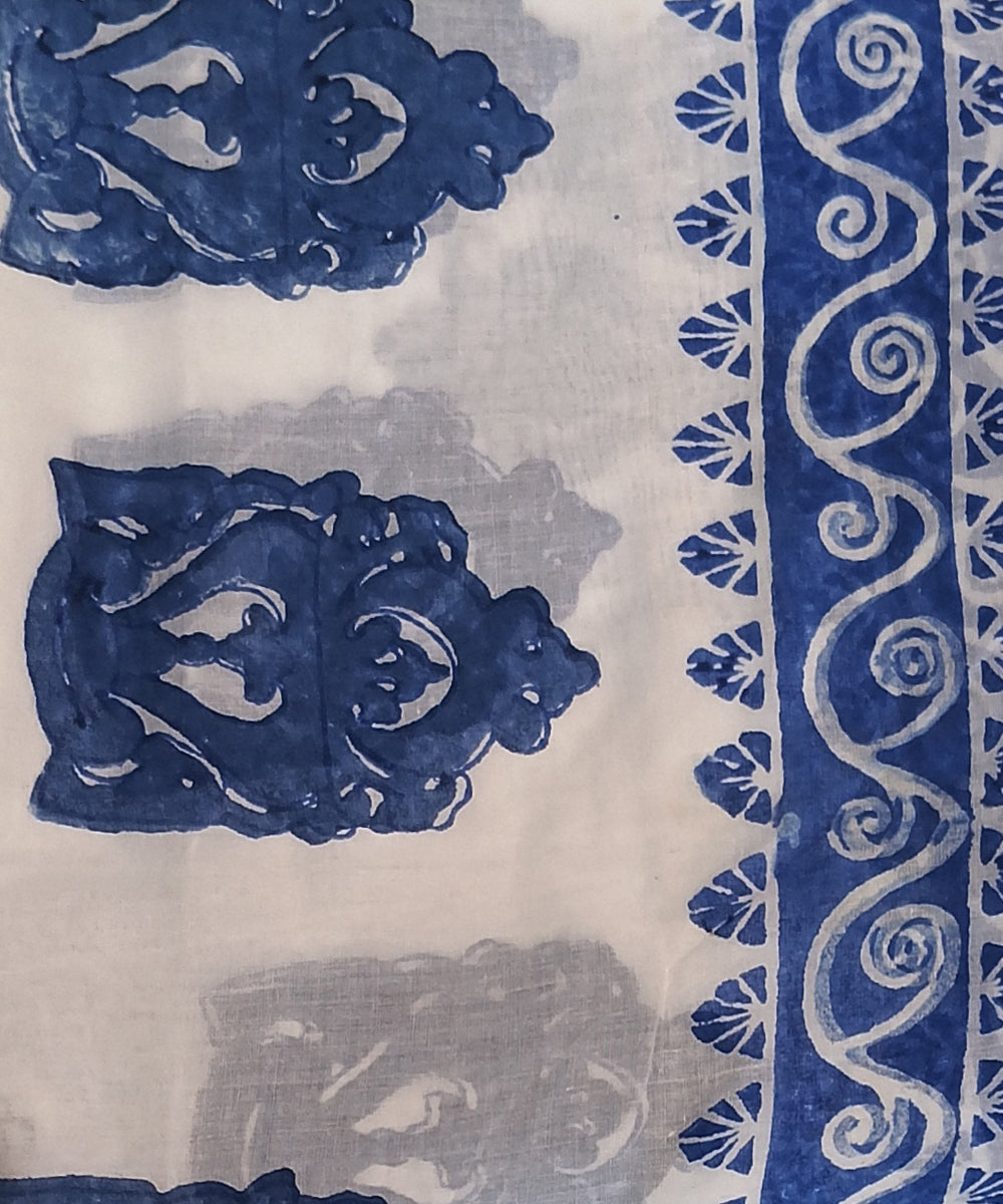 White sky blue hand block printed cotton print dress material