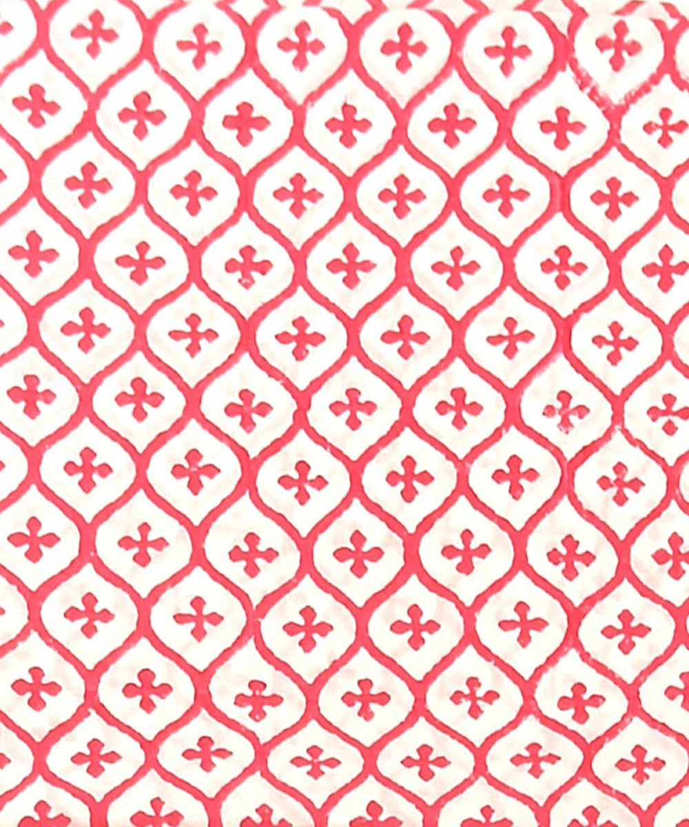 Red white hand block printed cotton dress material
