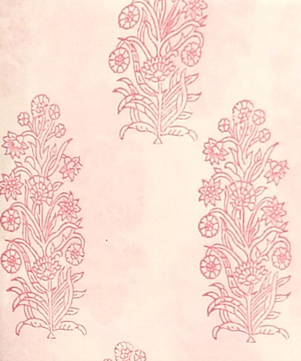Red white hand block printed cotton dress material