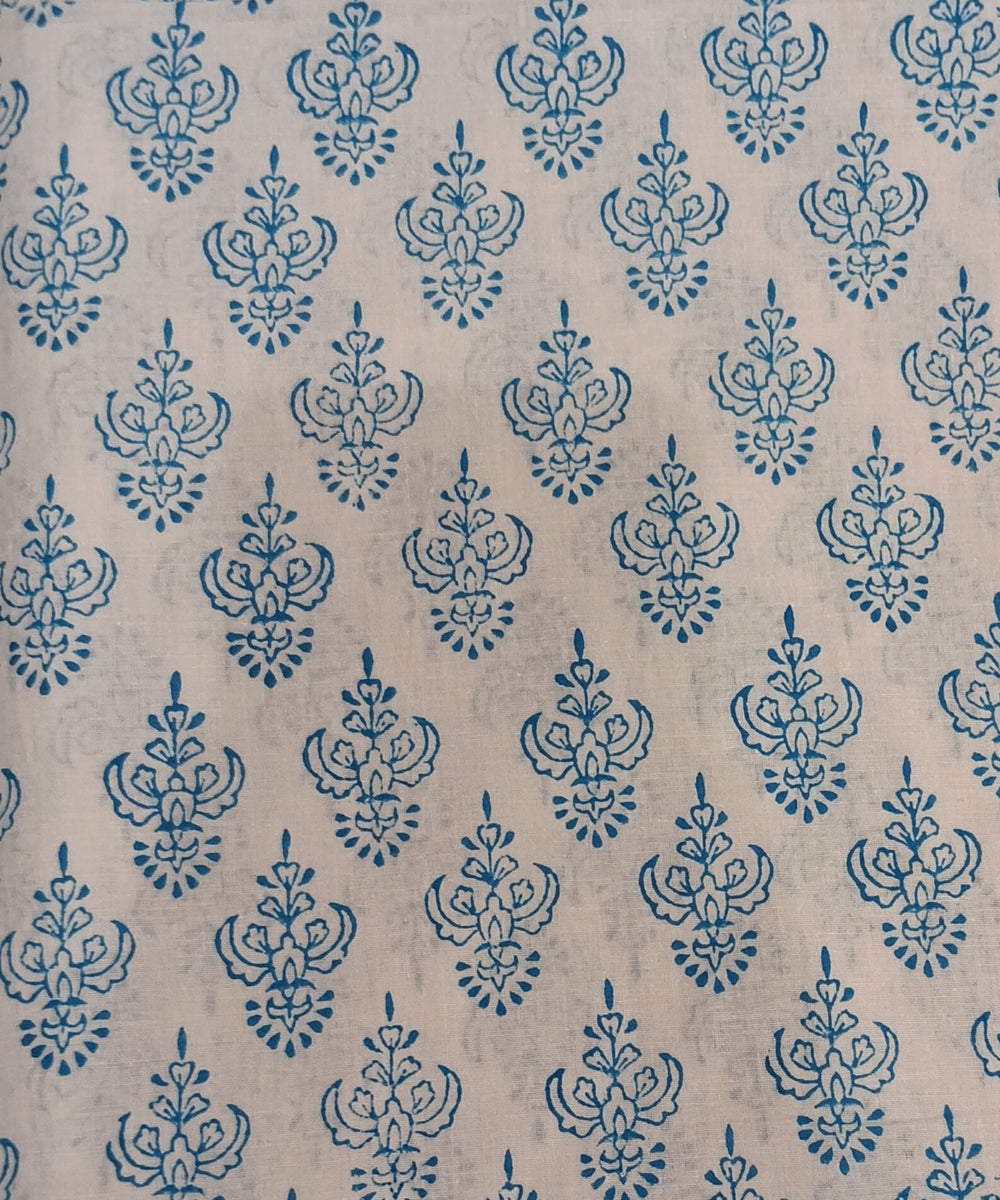 Sky blue white hand block printed cotton dress material