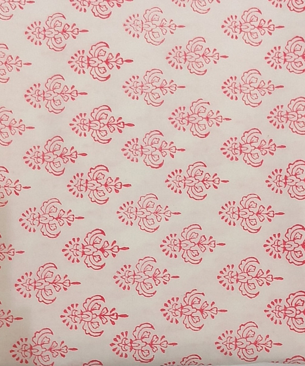 Pink white hand block printed cotton dress material