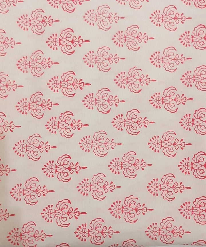 Pink white hand block printed cotton dress material