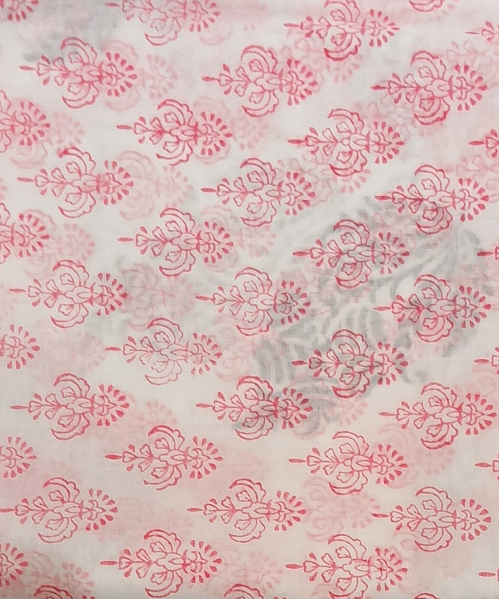Pink white hand block printed cotton dress material