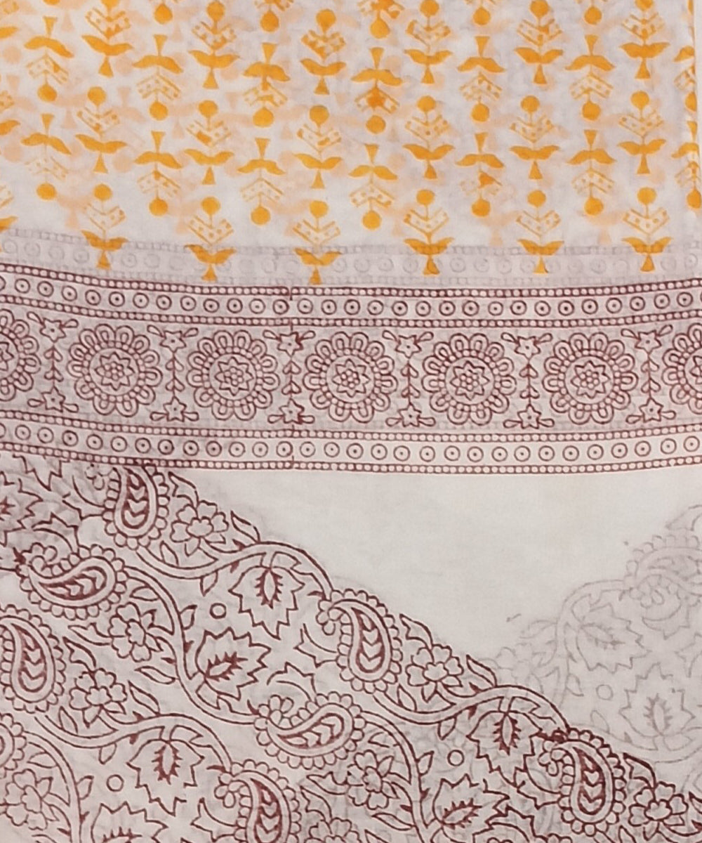 Yellow grey hand block printed cotton dress material