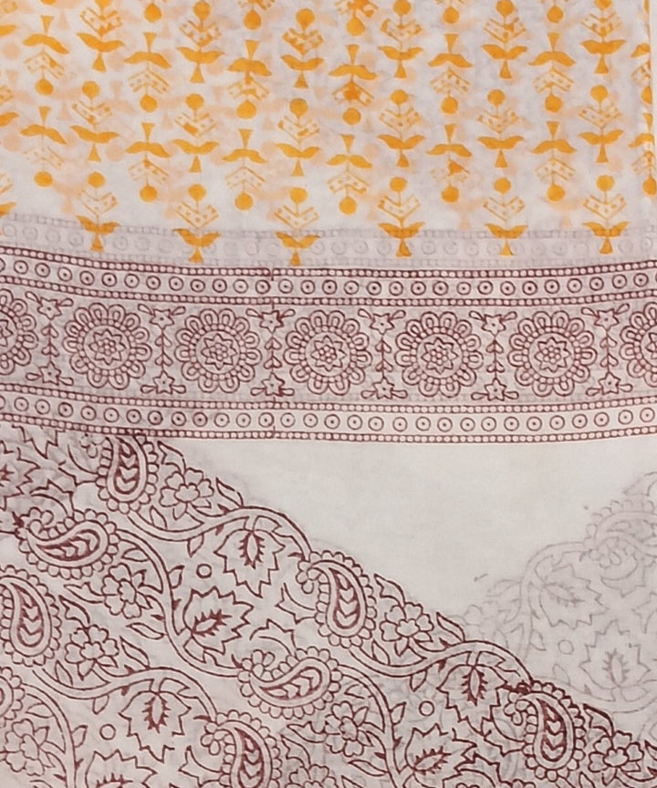 Yellow grey hand block printed cotton dress material