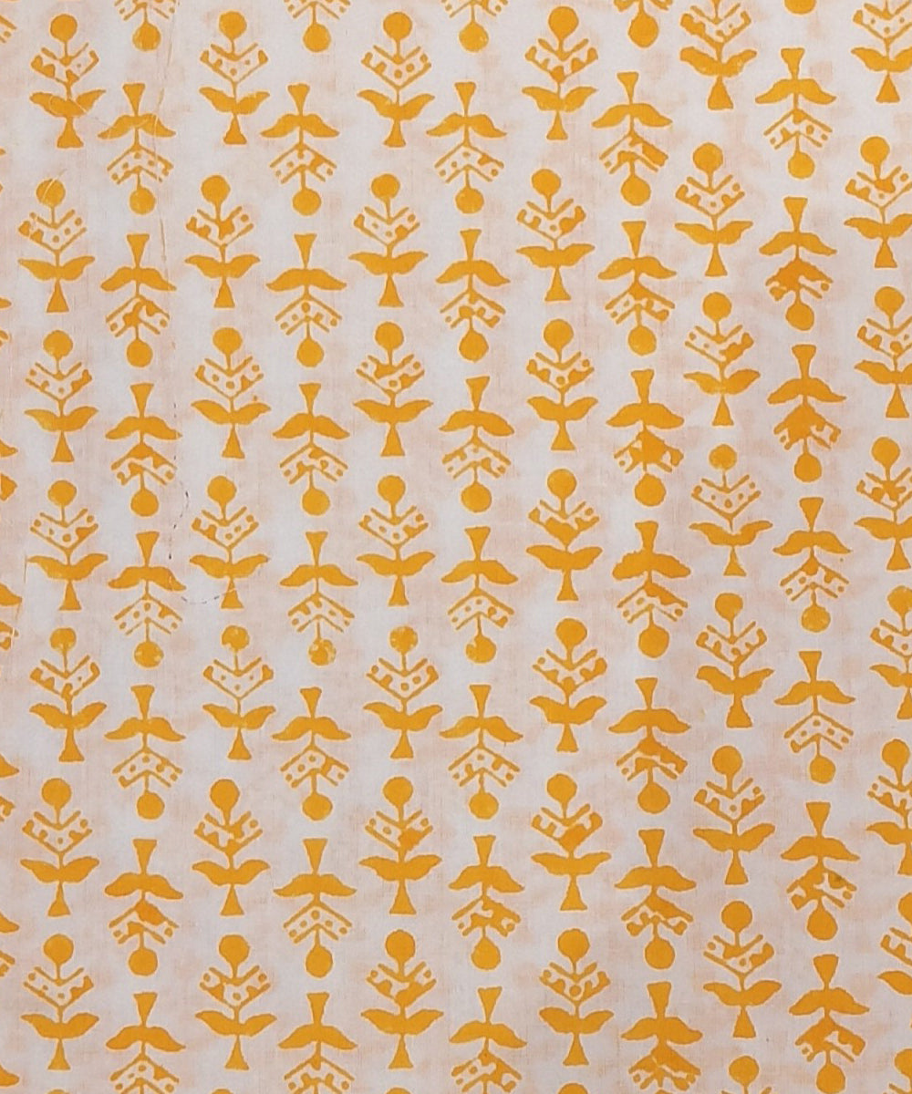 Yellow grey hand block printed cotton dress material