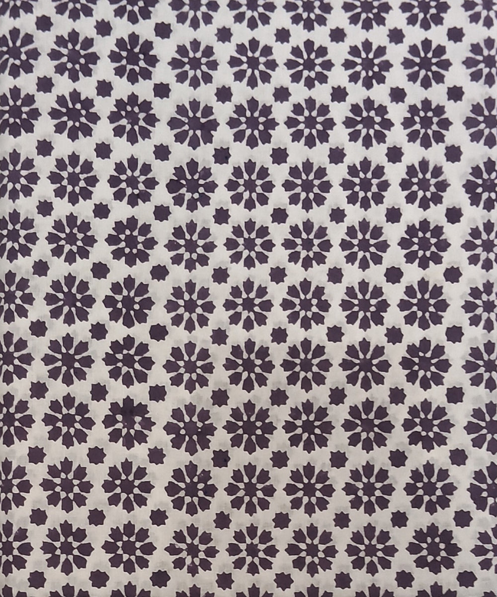 Brown white hand block printed cotton dress material