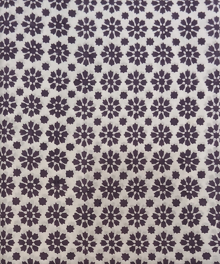 Brown white hand block printed cotton dress material
