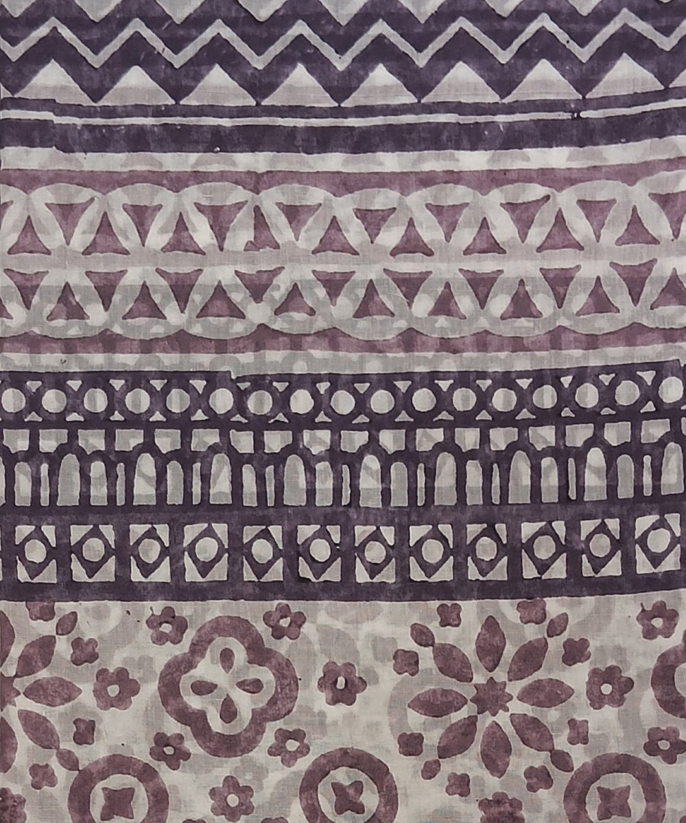 Brown white hand block printed cotton dress material