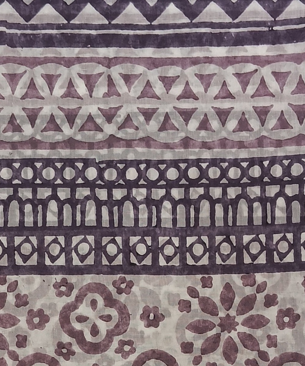 Brown white hand block printed cotton dress material