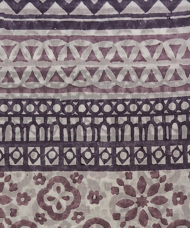 Brown white hand block printed cotton dress material