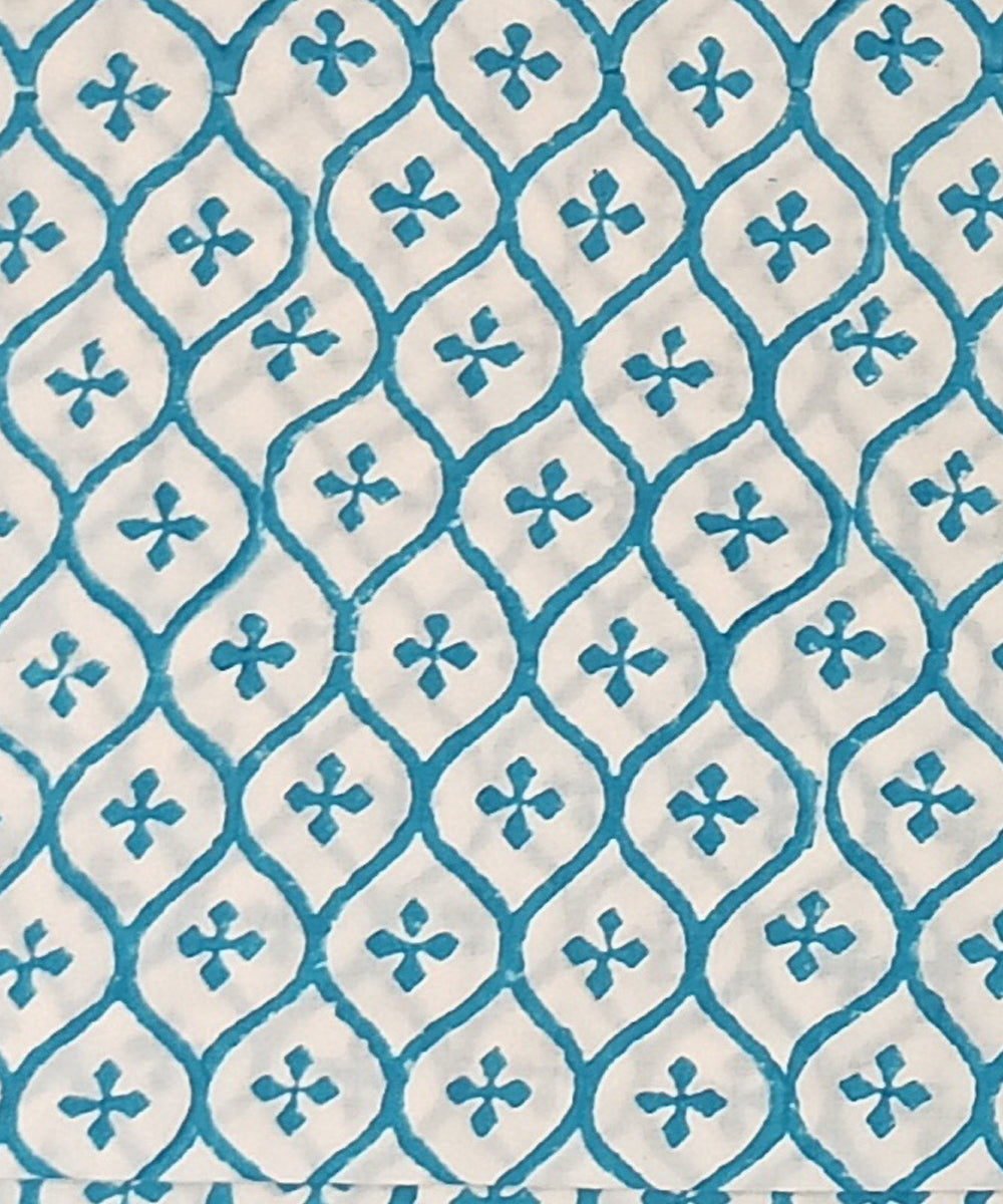 Sky blue offwhite hand block printed cotton dress material