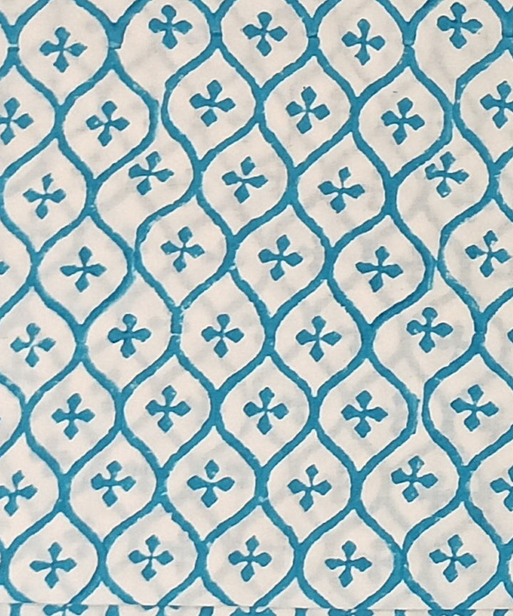 Sky blue offwhite hand block printed cotton dress material
