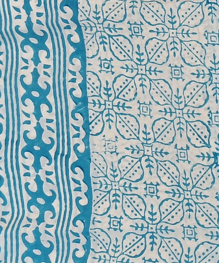 Sky blue offwhite hand block printed cotton dress material