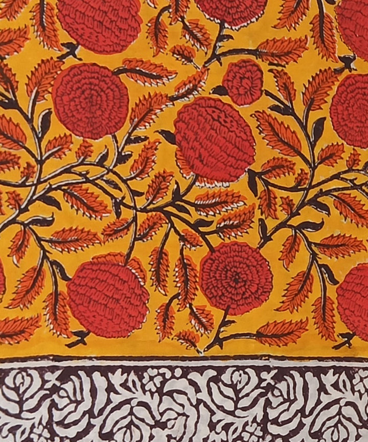 Red white yellow hand block printed cotton dress material