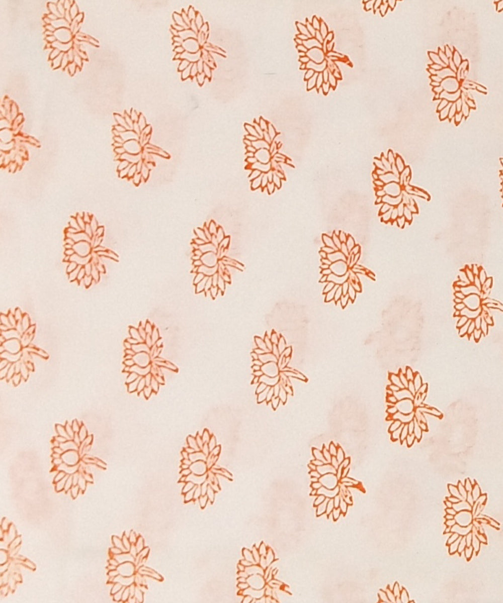 Red white yellow hand block printed cotton dress material