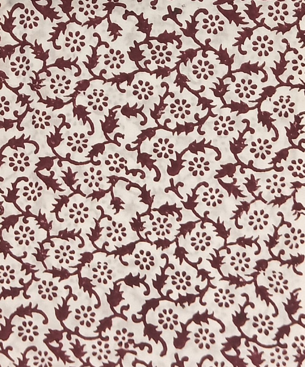 Brown white cotton hand block printed dress material
