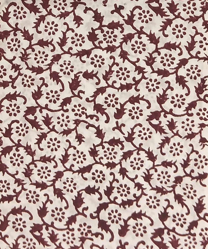 Brown white cotton hand block printed dress material