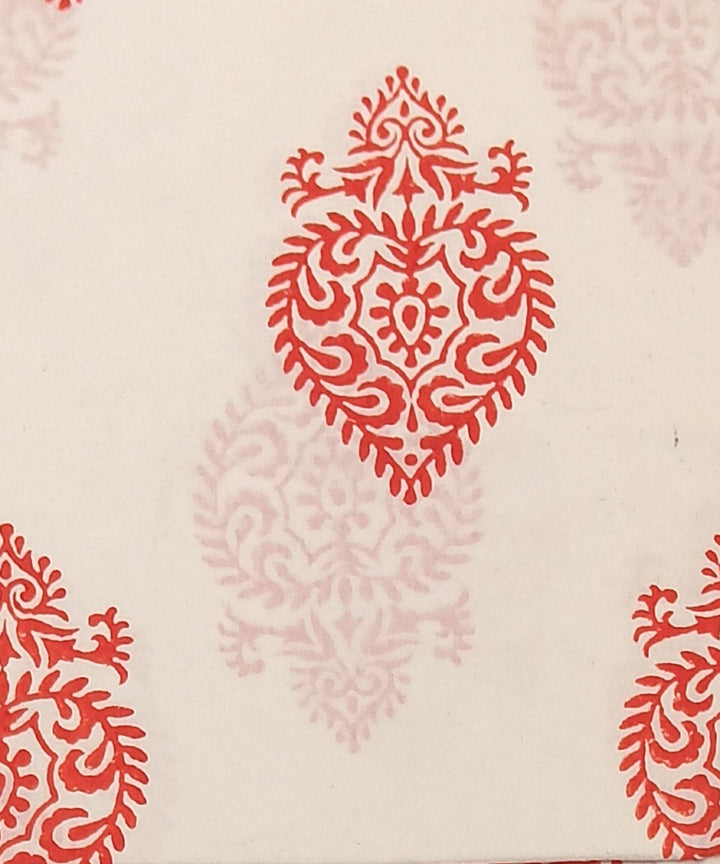 Pink white cotton hand block printed dress material
