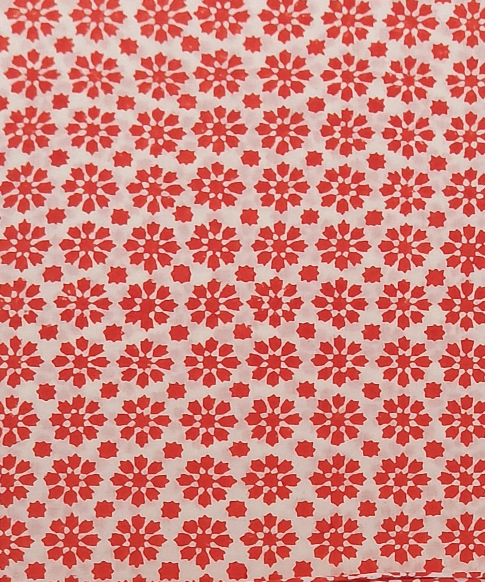 Pink white cotton hand block printed dress material