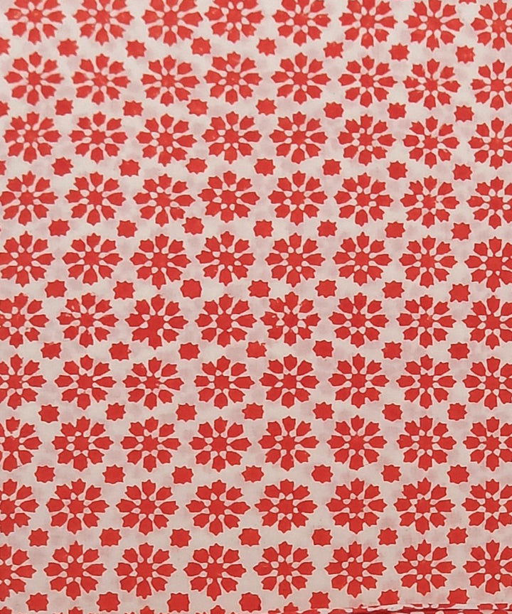 Pink white cotton hand block printed dress material