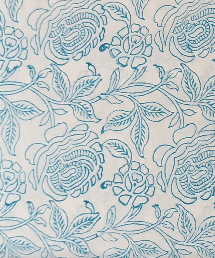 Sky blue white cotton hand block printed dress material