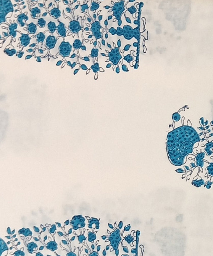 Sky blue white cotton hand block printed dress material