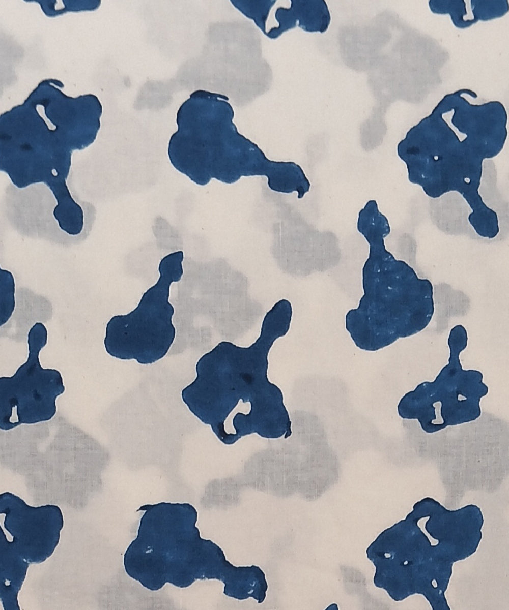 White navy blue hand block printed cotton dress material