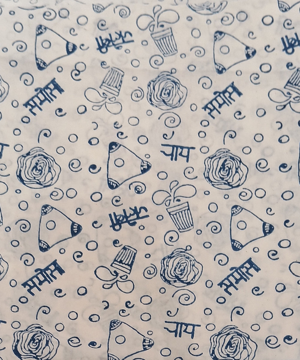 White navy blue hand block printed cotton dress material