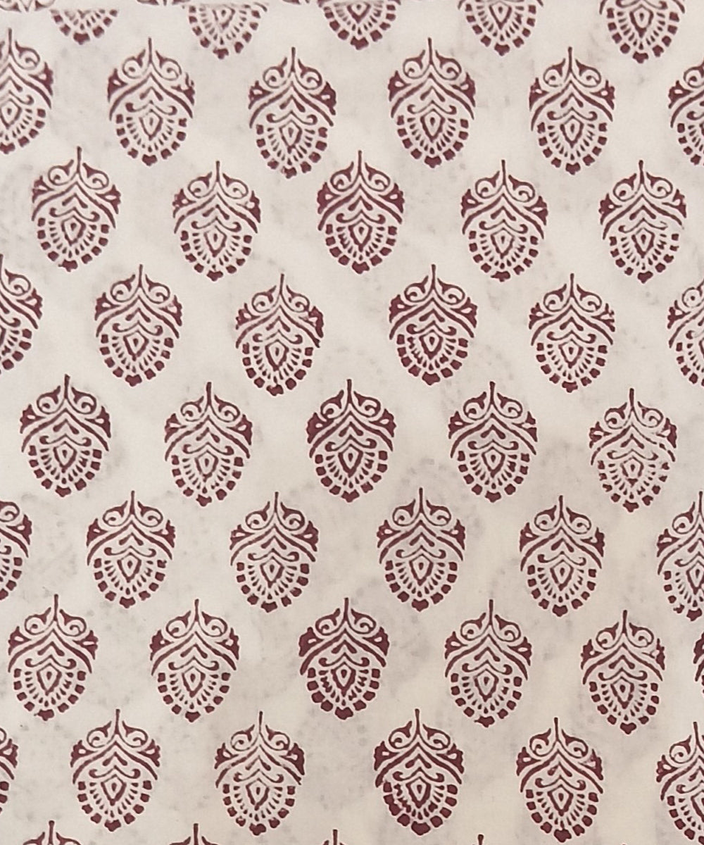 Pink maroon white hand block printed cotton dress material