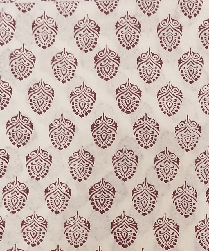 Pink maroon white hand block printed cotton dress material