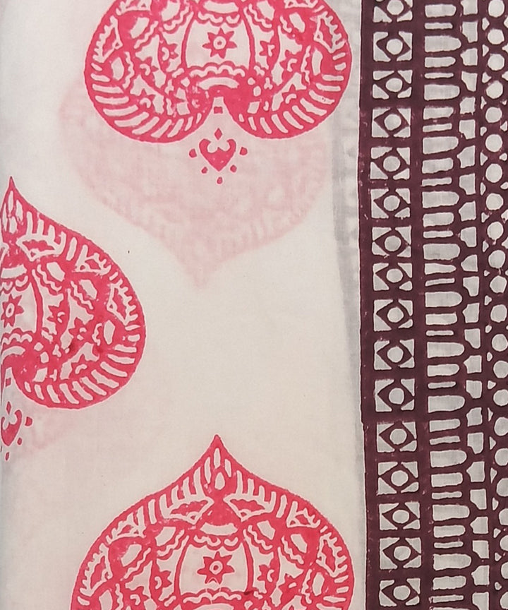 Pink maroon white hand block printed cotton dress material