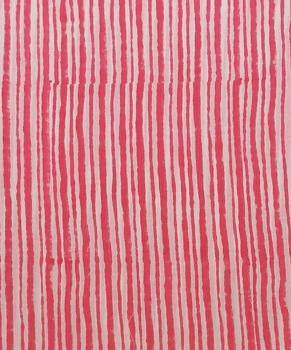 Pink white cotton hand block print dress material