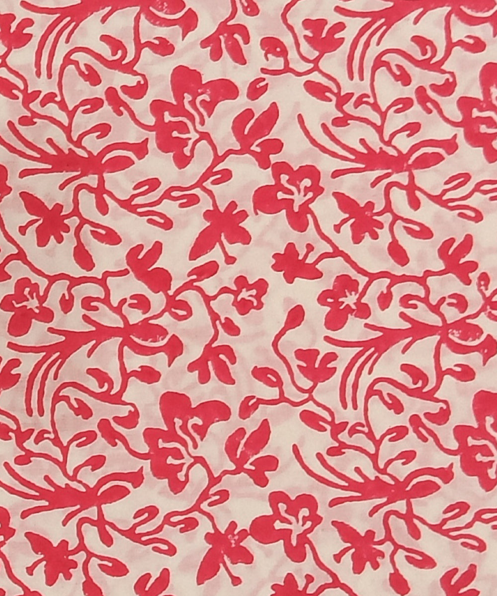 Pink white hand block print cotton dress material