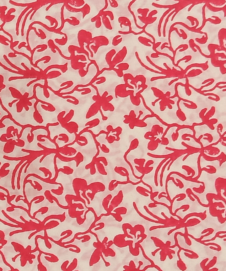 Pink white hand block print cotton dress material