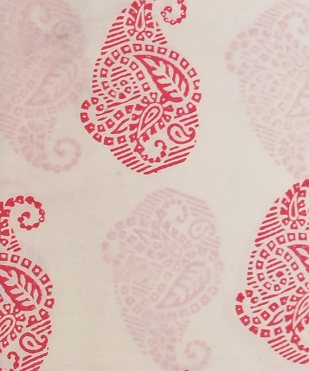Pink white hand block print cotton dress material