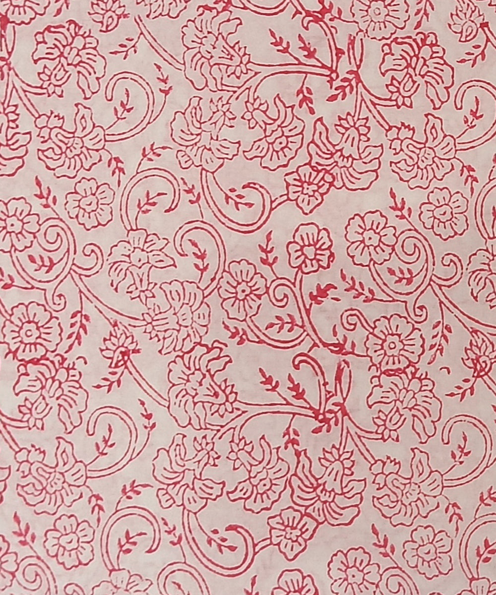 Pink offwhite hand block printed cotton dress material